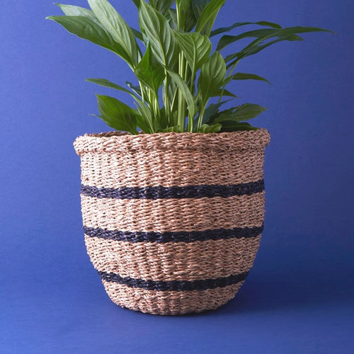 12" Small Stripes Seagrass Tumbler Planter Shelf Basket