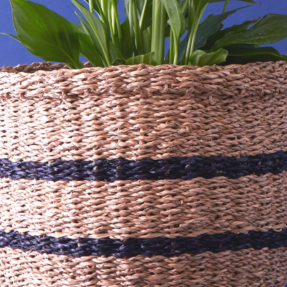 12" Small Stripes Seagrass Tumbler Planter Shelf Basket